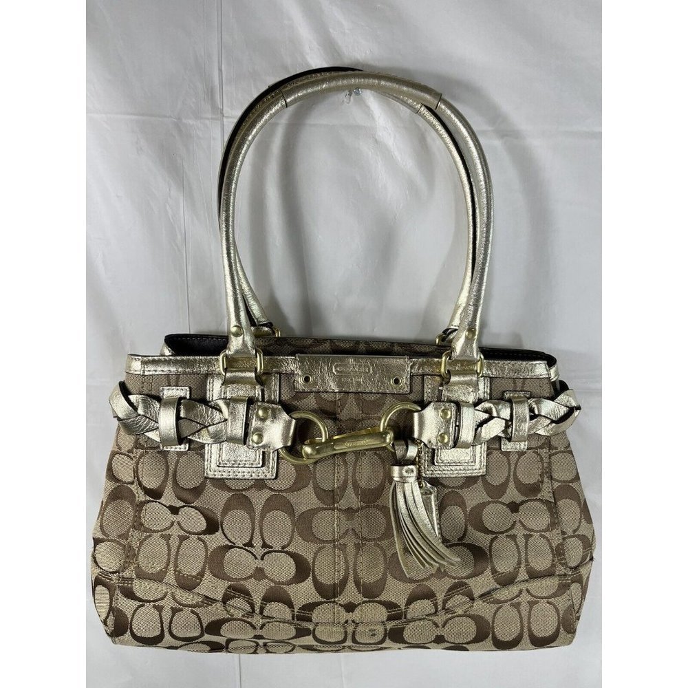 Coach Signature Logo Canvas Handbag Purse F13065